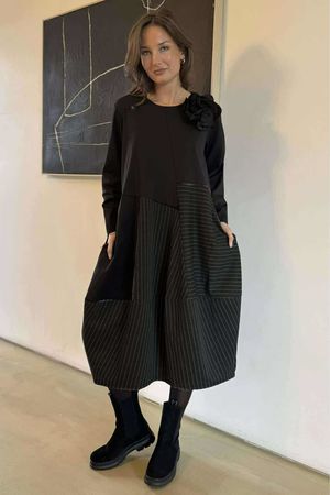 Oscar Remi Cocoon Dress Pin Stripe Black